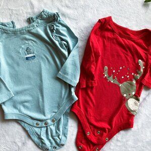 BabyGap & George 3-6M Holiday Bodysuits Set of 2 – Let It Snow & Reindeer Prints